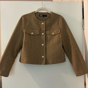 Zara brown jacket with gold detail.